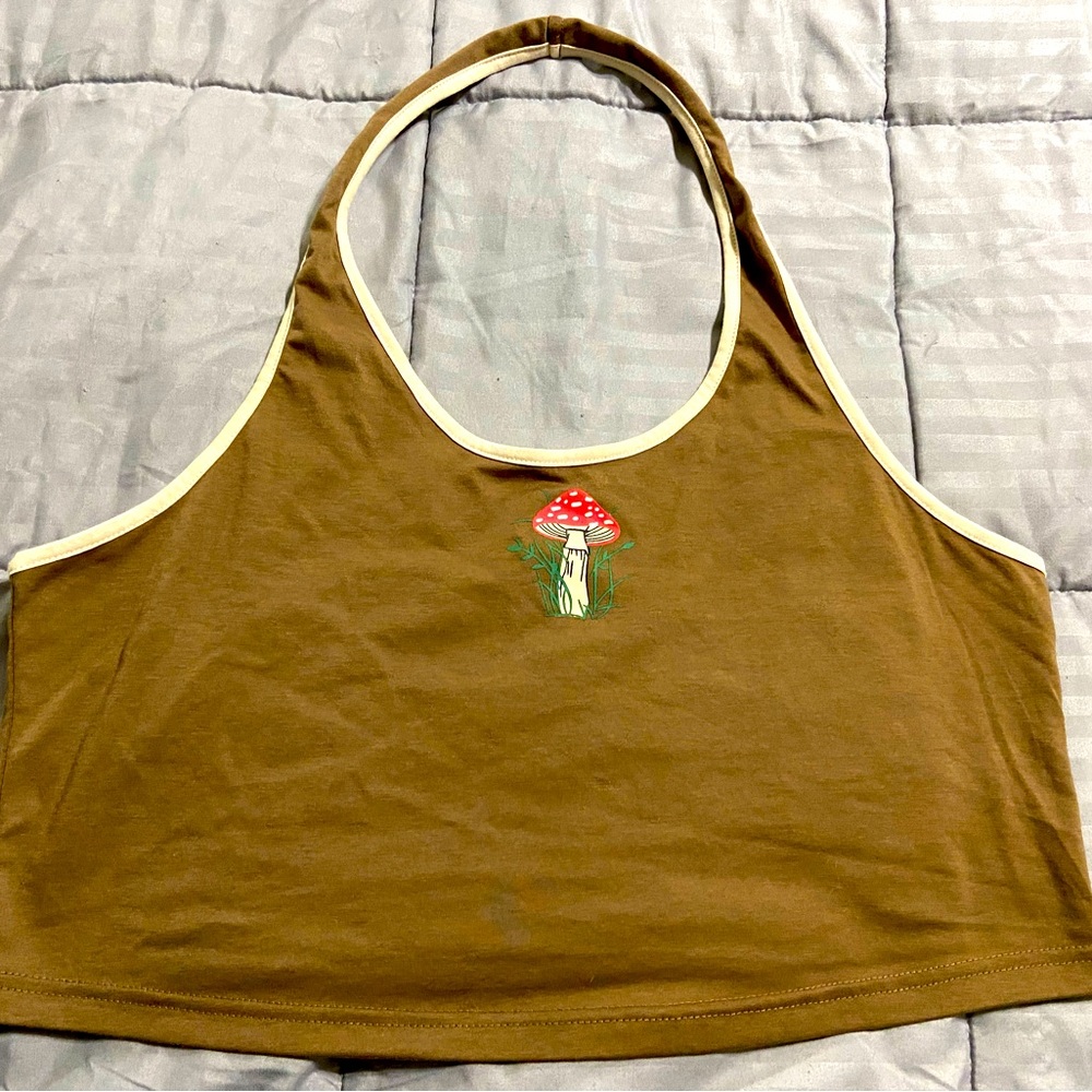 SHEIN 2X PLUS SZ BRown MUSHROOM halter 🍄 crop top🌻 NEW